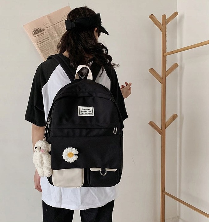 PLECAK SZKOLNY DLA DZIEWCZYNKI DUŻY A4 MODNY TORNISTER MŁODZIEŻOWY CZARNY