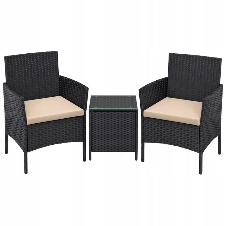 Zestaw mebli ogrodowych z technorattanu CZARNY TAUPE meble balkonowe