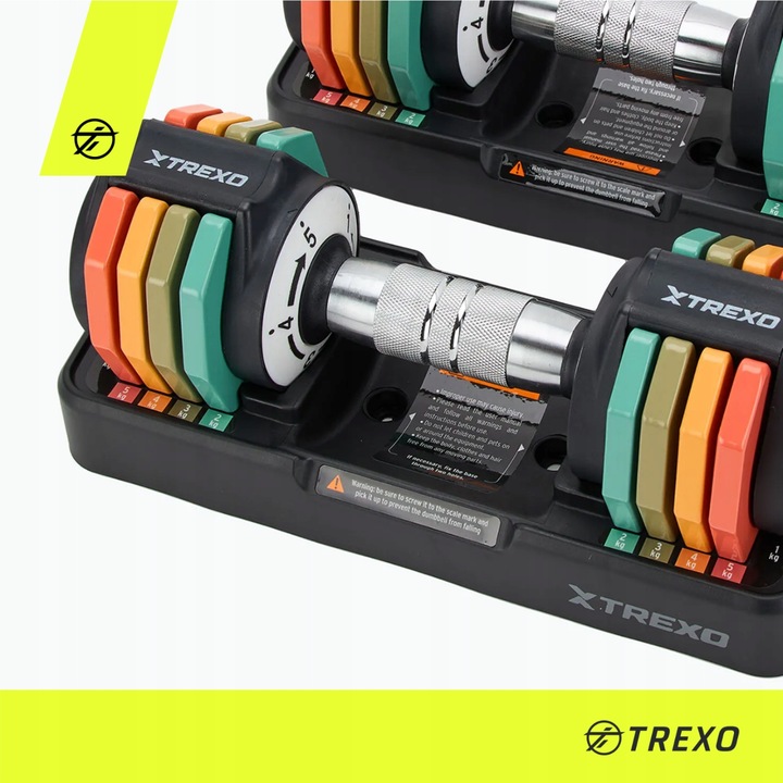 Zestaw hantli regulowanych TREXO ŻELIWNE 2 x 5 kg multicolor