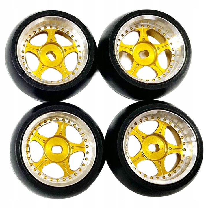 4 sztuki opon gumowych RC Twarde anodowane felgi kół do Wltoys K969 żółte