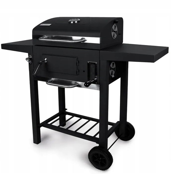 MOCNY GRILL WĘGLOWY OGRODOWY DWA RUSZTY POPIELNIK TERMOMETR DWIE PÓŁKI XXL