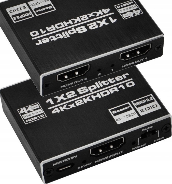SPLITTER HDMI 2.0 ROZDZIELACZ 1x2 ULTRAHD HDCP 2.2 4K 60Hz - 2 telewizory