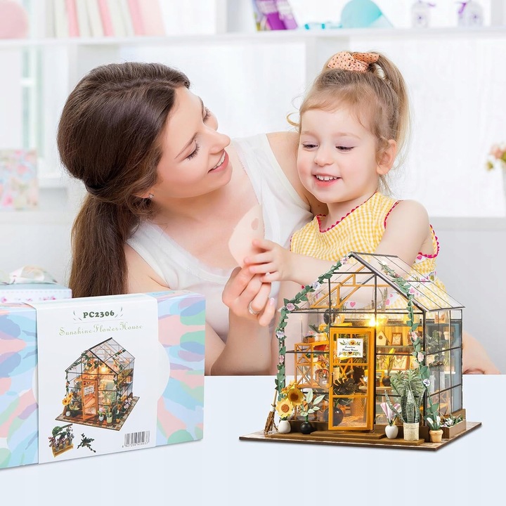 Domek dla Lalek Drewniany LED Piętrowy Retro Model do Złożenia DIY Meble