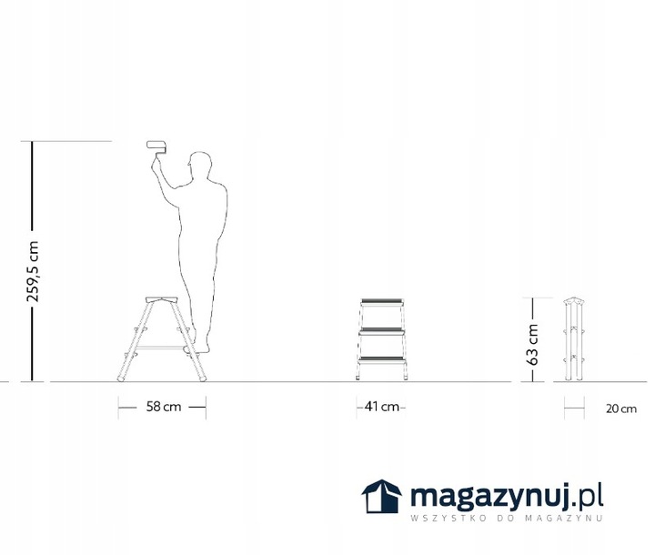 Drabina aluminiowa wolnostojąca dwustronna 4 stopnie 125 kg Magazynuj