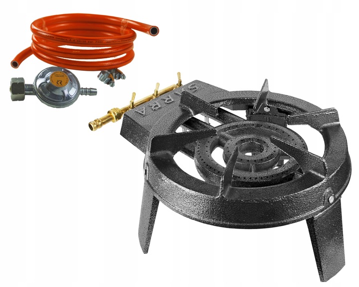 PALNIK GAZOWY TABORET ŻELIWNY KUCHENKA 9,8kW ZESTAW WĄŻ REDUKTOR