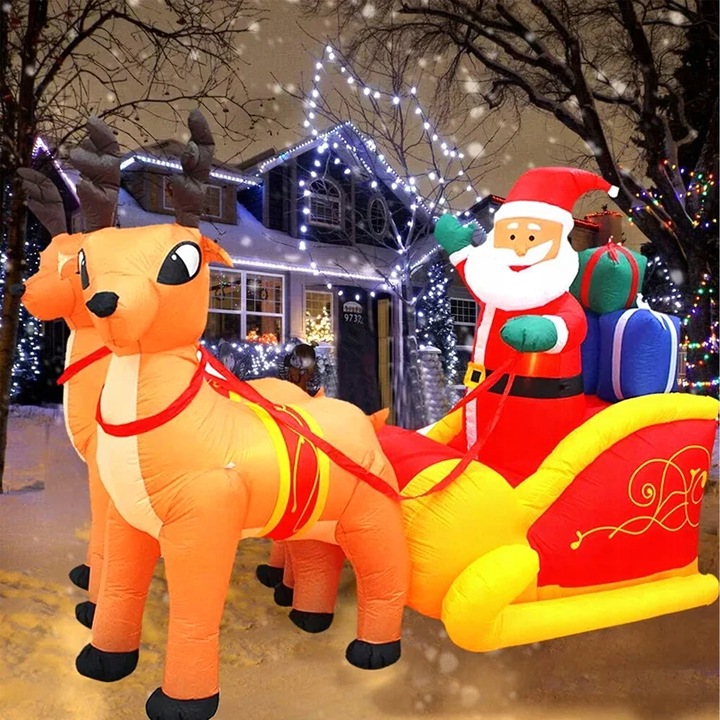 DMUCHANY MIKOŁAJ 2,2m na SANIACH RENIFERY Ozdoba Świąteczna Dekoracja Duży