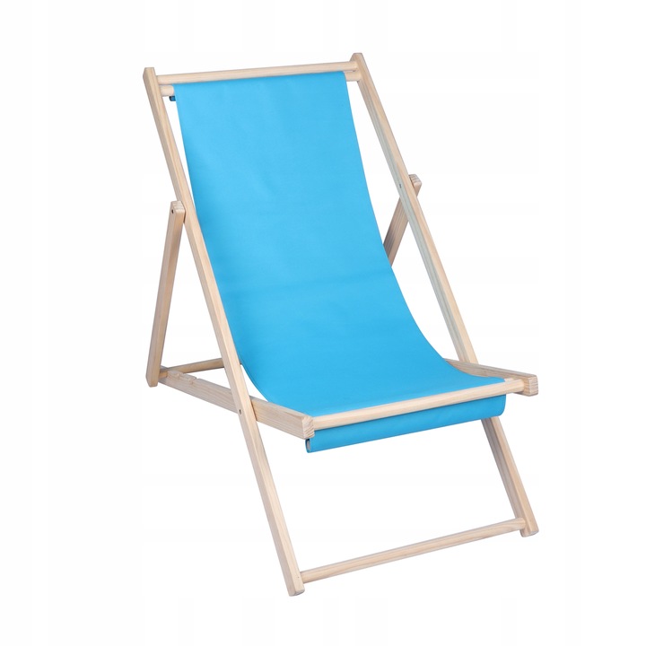 LEŻAK PLAŻOWY OGRODOWY KEMPINGOWY SKŁADANY DREWNIANY FEZ NIEBIESKI