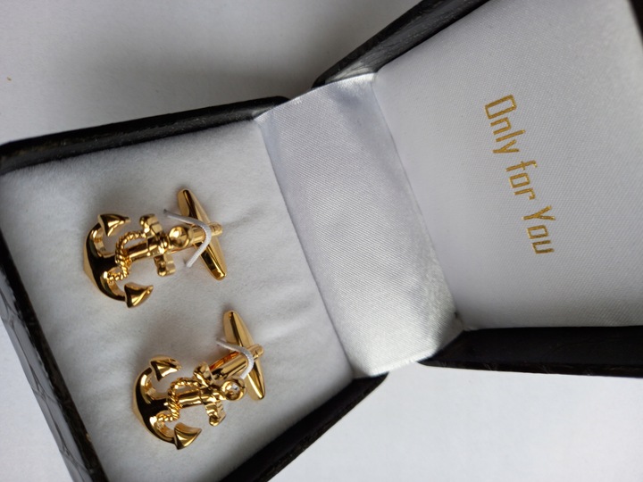 Złote spinki do mankietów Exciting Kotwica Marine Kapitańskie Żeglarskie