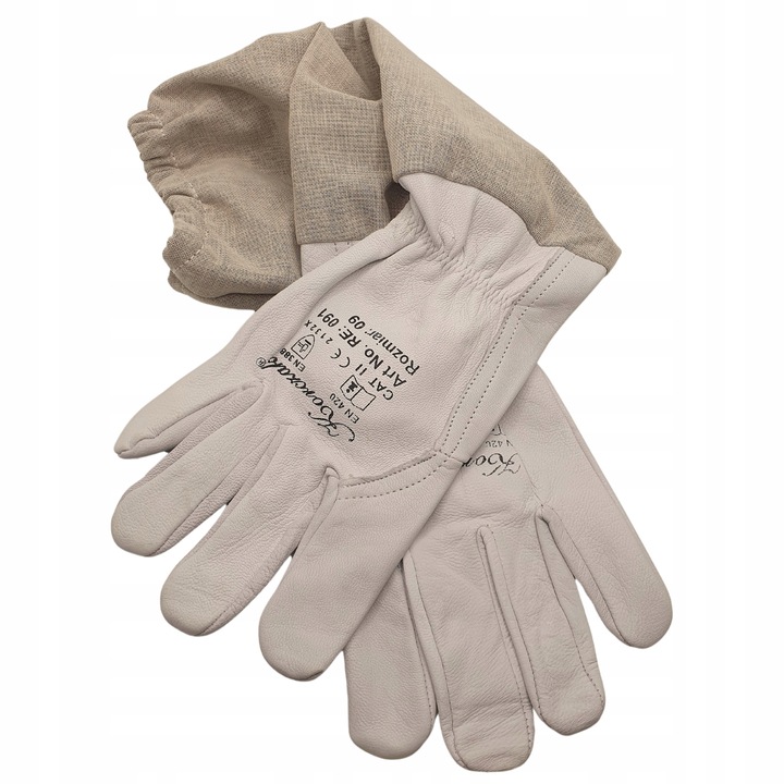 Rękawice Pszczelarskie Skórzane z Płótnem SOLIDNE Długie r 9 / L POLSKIE