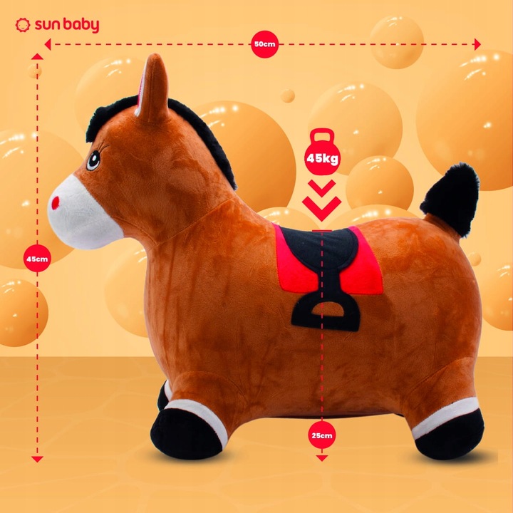 Skoczek pluszowy dla dzieci do skakania Konik brązowy z pompką