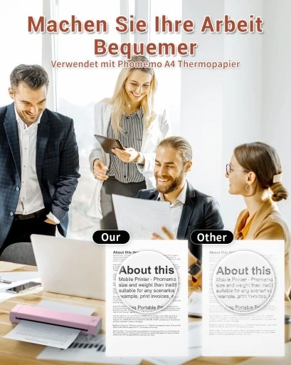 Przenośna drukarka termiczna A4 bluetooth Phomemo M08F różowo-biała