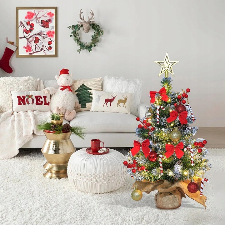 MAŁA SZTUCZNA CHOINKA 60 CM DO DEKORACJI STOŁU Z OŚWIETLENIEM LED