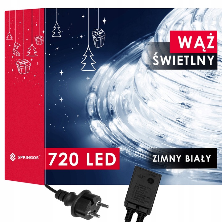 WĄŻ ŚWIETLNY ZEWNĘTRZNY 720 LED LAMPKI IP44 30m OŚWIETLENIE BIAŁY ZIMNY