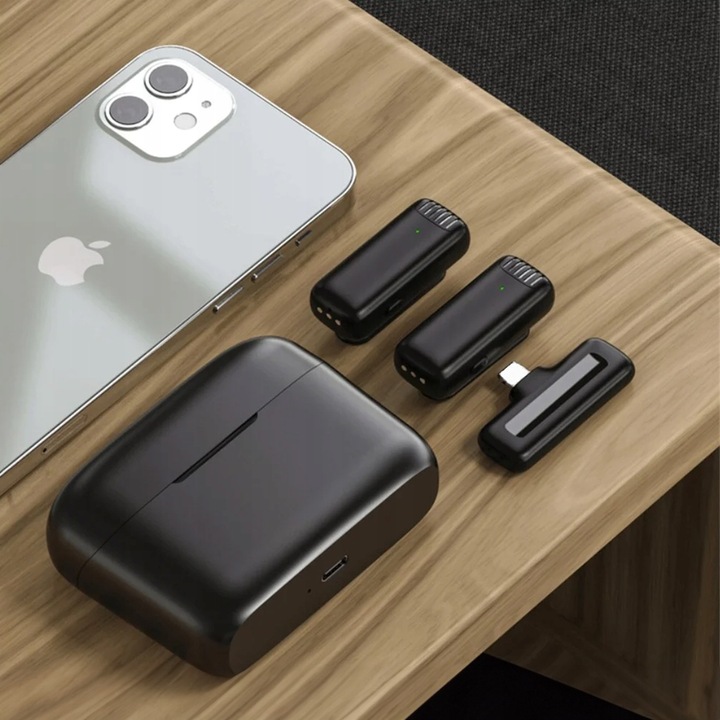 2x mikrofon krawatowy bezprzewodowy USB-C + etui youtube, tik tok