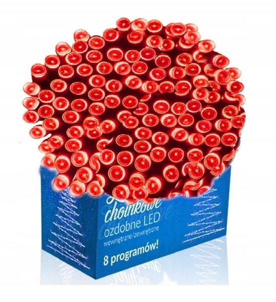 Lampki Choinkowe Led Wewnętrzne Zewnętrzne Wodoodporne Czerwone 300 LED