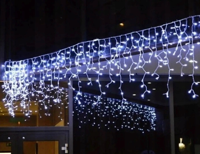 LAMPKI ZEWNĘTRZNE ŚWIĄTECZNE SOPLE 300 LED BIAŁE ZIMNE STAŁE + FLASH 12m