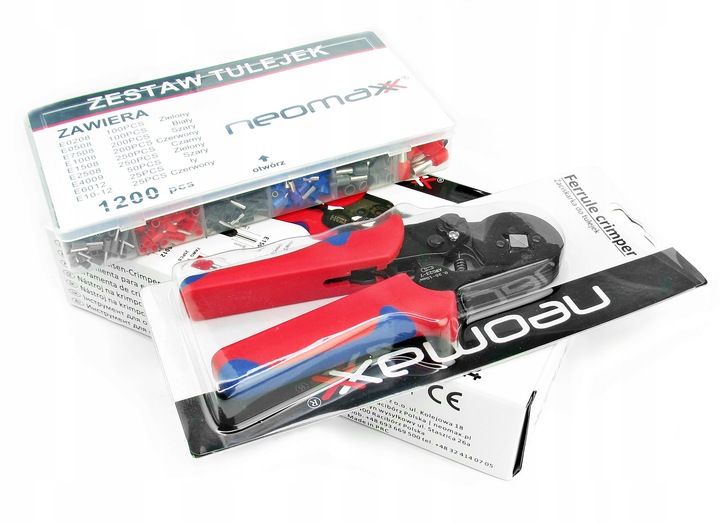 ZACISKARKA PRASKA DO KONEKTORÓW KOŃCÓWEK KABLI PRZEWODÓW + 1200 TULEJEK