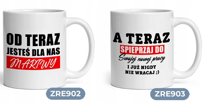 KUBEK ŚMIESZNY PREZENT NA POŻEGNANIE DLA KOLEGI Z PRACY BIURO KORPO WZORY