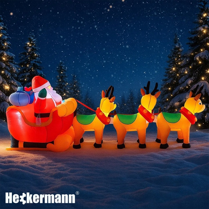 DMUCHANY MIKOŁAJ Z RENIFERAMI ŚWIĄTECZNA DEKORACJA SANIE DMUCHANIEC 310cm