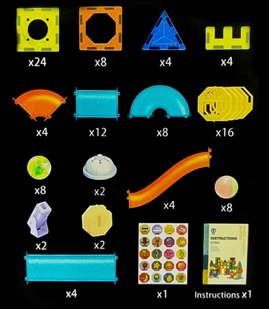 Klocki MAGNETYCZNE Konstrukcyjne 3D ZESTAW XXL TOR KULKOWY 110 elementów