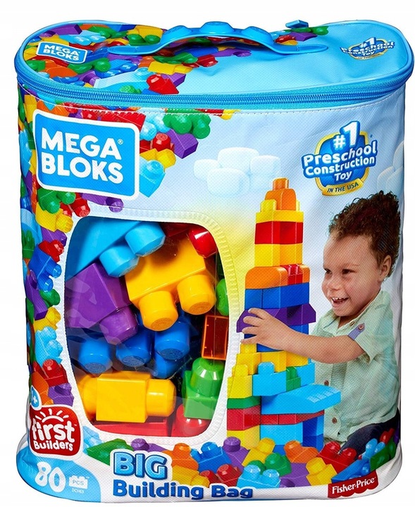 MEGA BLOKS KLOCKI 80 elementów ,duże klocki w torbie DCH63 dla dzieci +12m