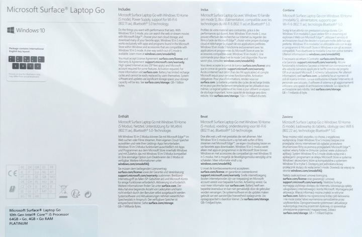 Laptop Microsoft Surface Go 12,4" i5 4/64GB Win11 Platynowy (PL)