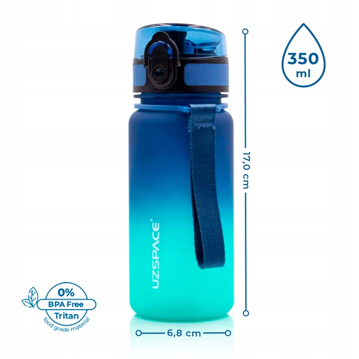 BUTELKA BIDON NA WODĘ DLA DZIECI 350ml Tritan niebiesko-turkusowy