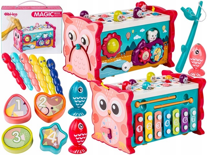 MAGICZNA EDUKACYJNE PUDEŁKO WBIJAK ZEGAR SÓWKA MŁOTEK