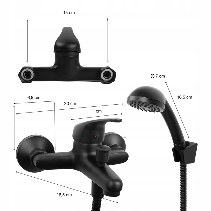 Bateria wannowa z prysznicem czarna ścienna kran DO WANNY słuchawka z wężem