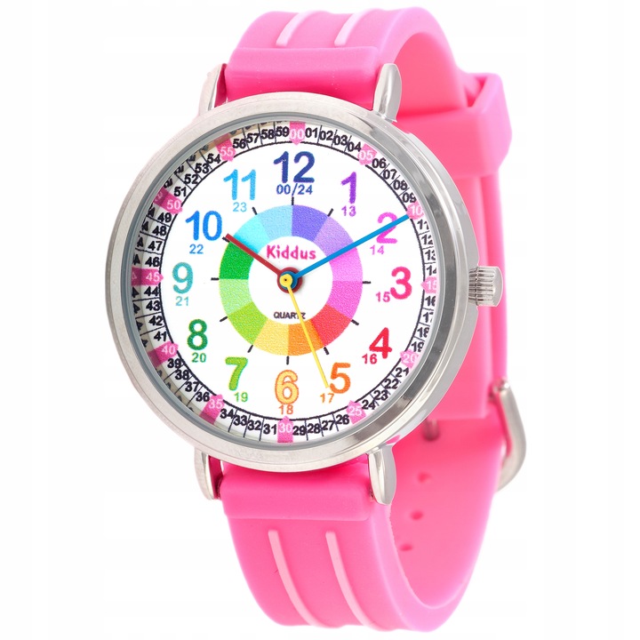 Zegarek dla dzieci, edukacyjny, różowy, analogowy, do nauki czasu