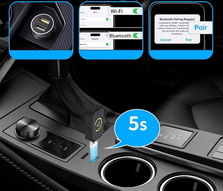 BEZPRZEWODOWY ADAPTER ANDROID AUTO CARPLAY 2 W 1 PLUG AND PLAY MINI CAR AI