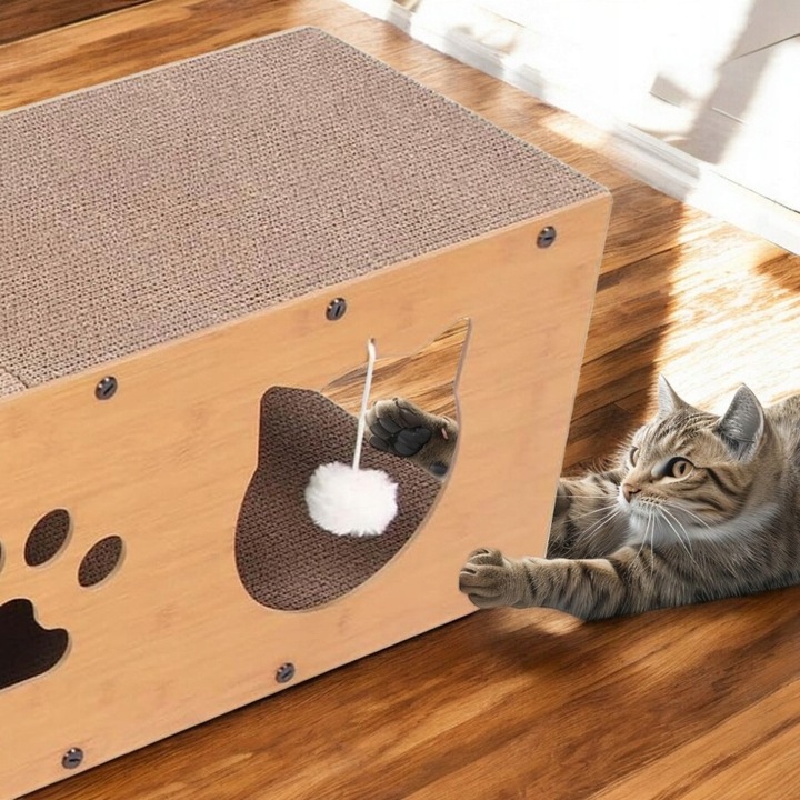 DRAPAK DLA KOTA KARTONOWY DOMEK BUDKA DRAPANIE TEKTUROWY LEGOWISKO Z PIŁKĄ