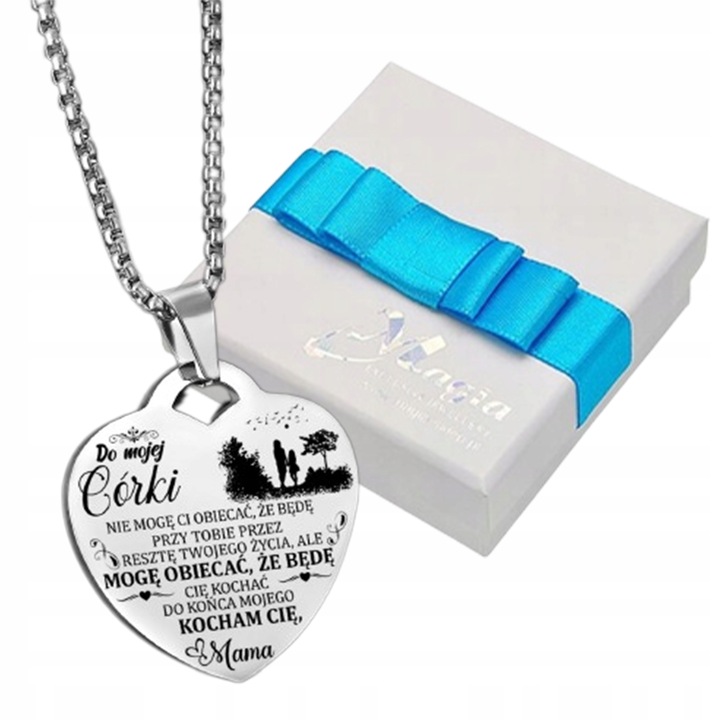 Srebrny Łańcuszek Zawieszka SERCE NASZYJNIK DLA CÓRKI OD MAMY Grawer BOX
