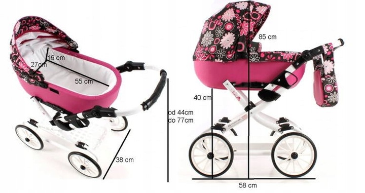 Wózek dla Lalek Składany Głęboki Adbor Viki Gondola Torba Koszyk kol. Vi-09
