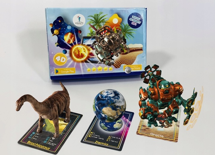 DINOZAURY PLANETY ROBOTY INTERAKTYWNE KARTY 4D SMARTFON APLIKACJA 3+ SMARTY