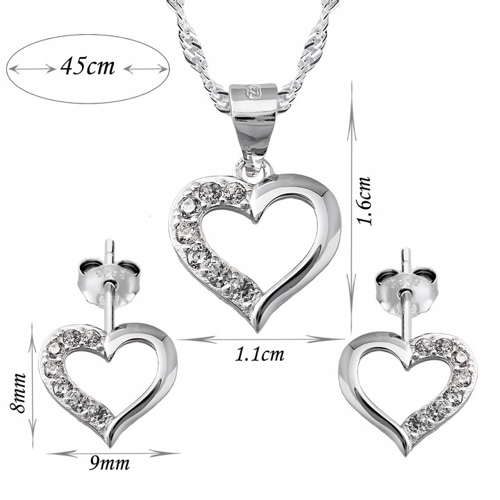 Srebrny komplet damski 925 serca i cyrkonie wyjątkowy prezent dla kobiety