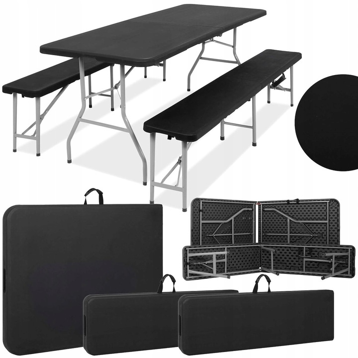 ZESTAW STÓŁ CATERINGOWY BANKIETOWY TURYSTYCZNY OGRODOWY CAMPINGOWY +2 ŁAWKI