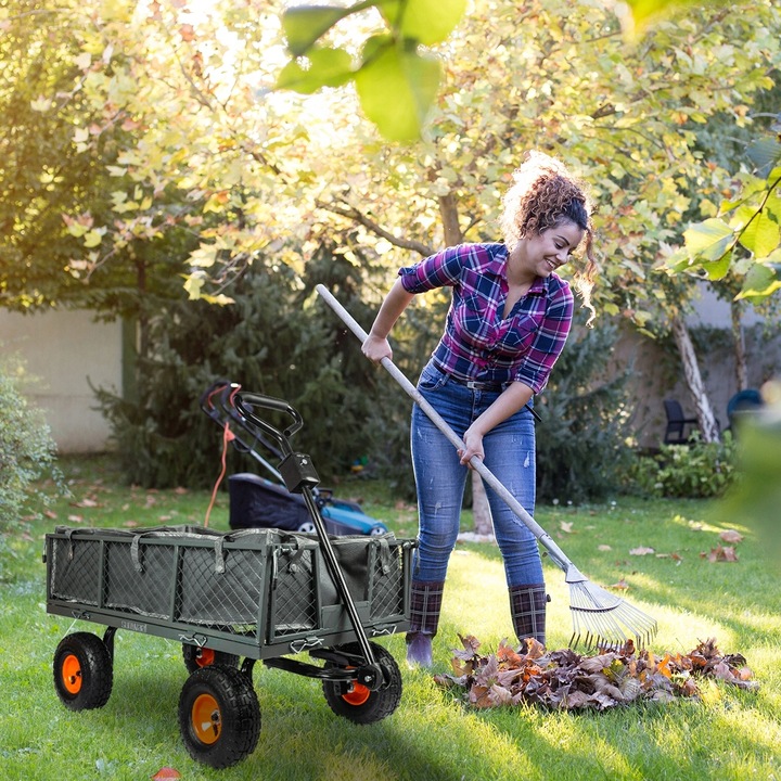 WÓZEK OGRODOWY TRANSPORTOWY PRZYCZEPKA TACZKA KOŁA PLANDEKA DO 400KG 100L