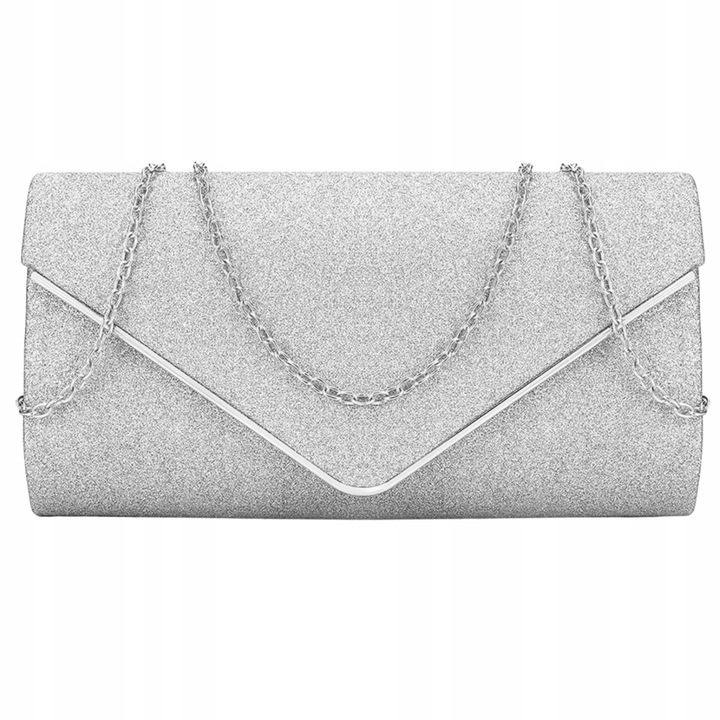 Srebrna Torebka Wieczorowa Kopertówka Wizytowa Błyszcząca Ślub Wesele bal