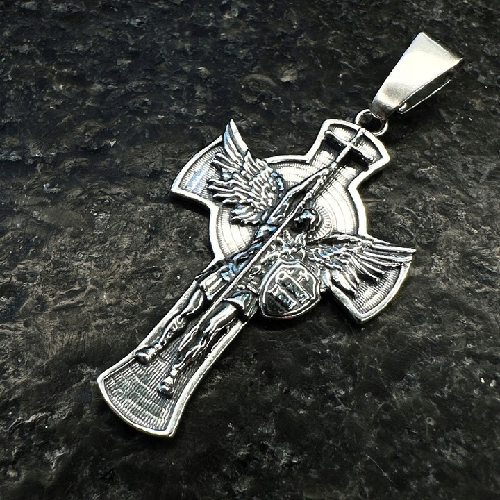 Michał Archanioł zawieszka krzyżyk srebrny męski duży srebro 925