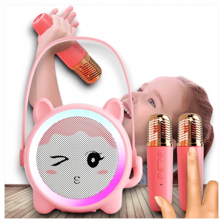 Bezprzewodowy Zestaw Karaoke Głośnik Bluetooth + 2 Mikrofony dla Dzieci RGB