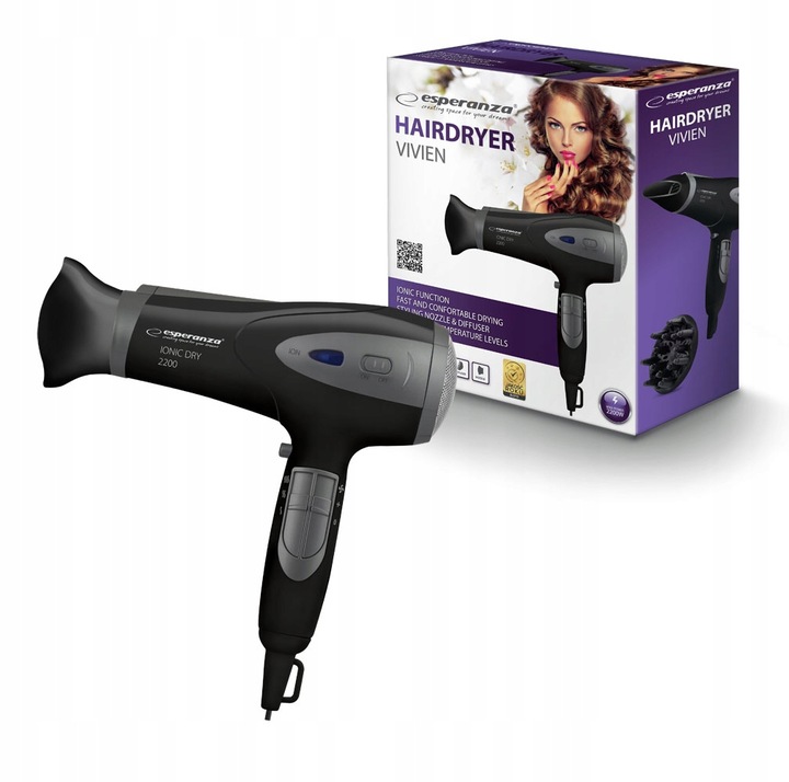 SUSZARKA DO WŁOSÓW MOCNA 2200W Z JONIZACJĄ + KONCENTRATOR I DYFUZOR
