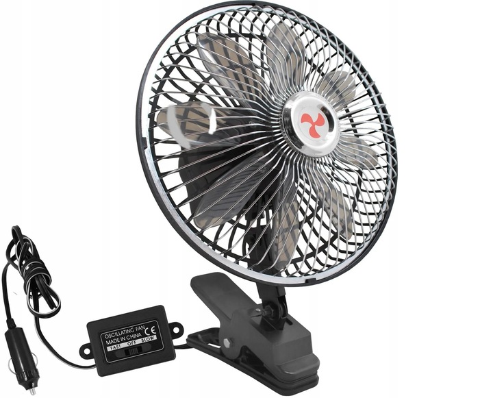 Wentylator samochodowy chrom 12V 8'' z klipsem 8 śmigieł