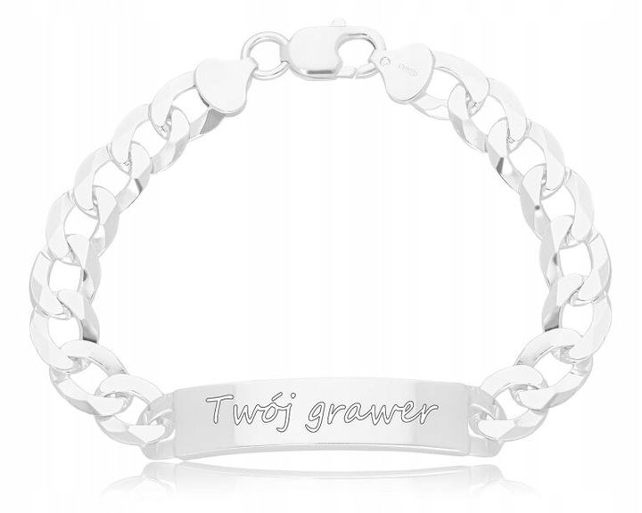 Bransoletka srebrna męska z blaszką szeroka + Grawer pr.925 23 cm
