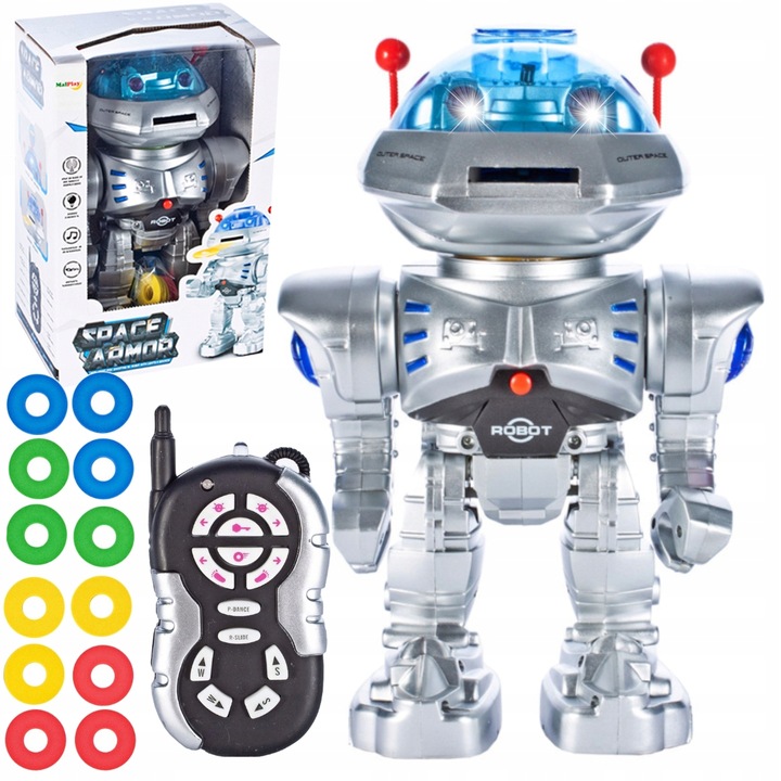 ZDALNIE STEROWANY ROBOT Pilot R/C STRZELAJĄCY KRĄŻKAMI do 5 metrów CHODZI