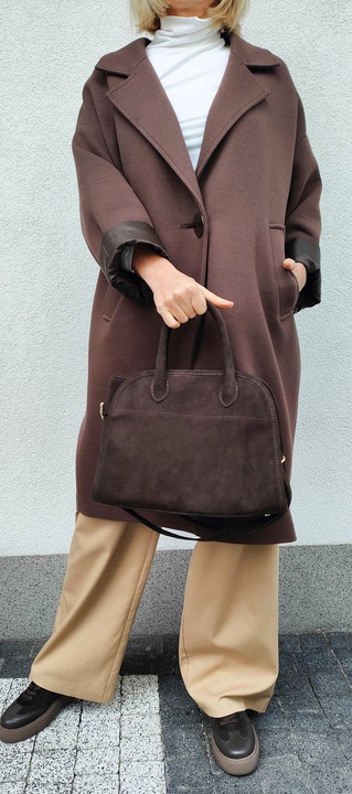 Torebka zamsz kuferek skóra naturalna brązowa czekoladowa espersso