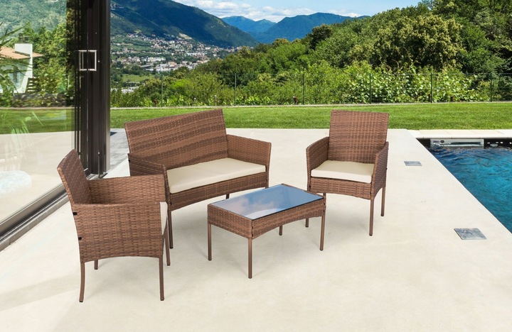 ZESTAW MEBLI OGRODOWYCH Z TECHNORATTANU ŁAWKA STÓŁ KRZESŁA BRĄZ MultiGarden