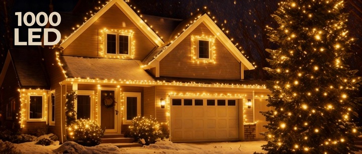 LAMPKI CHOINKOWE ZEWNĘTRZNE 1000 LED WEWNĘTRZNE 65M ŚWIĄTECZNE BIAŁY CIEPŁY