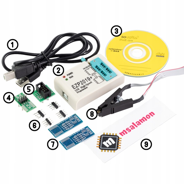 Duży zestaw programator EEPROM i Flash EZP2019+ Klips Adapter Immo Liczniki