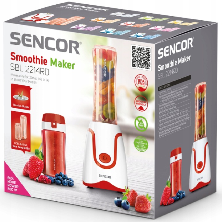 Blender kielichowy do smoothie 500W 0,6L czerwony tritan Sencor SBL 2114RD